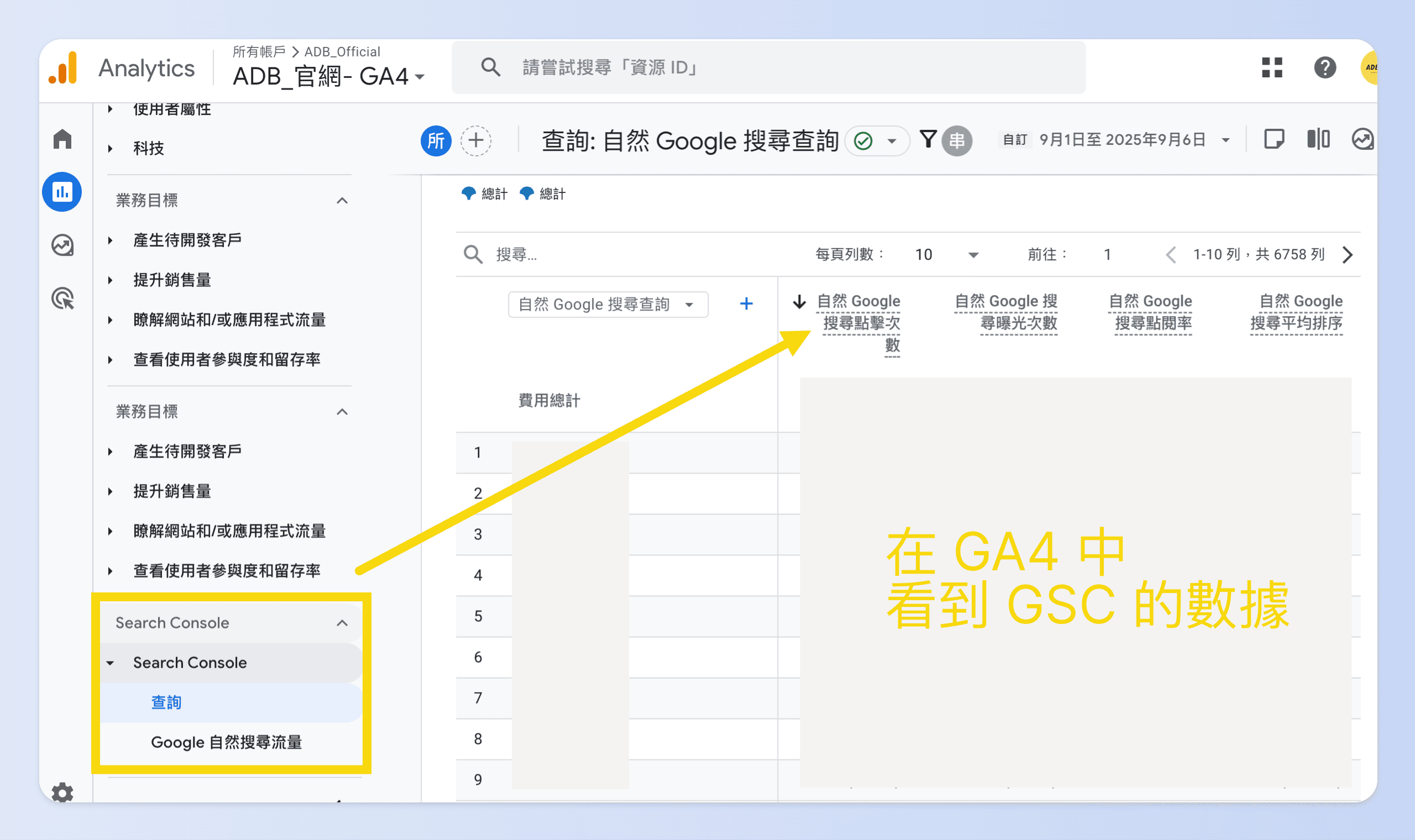 若成功串接 GSC 與 GA4 後，GA4 的報表中會新增「Search Console」區塊，會出現兩份重要的報表，讓你對 SEO 優化更有方向。