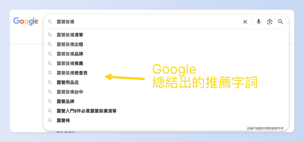Google的關鍵字推薦搜尋
