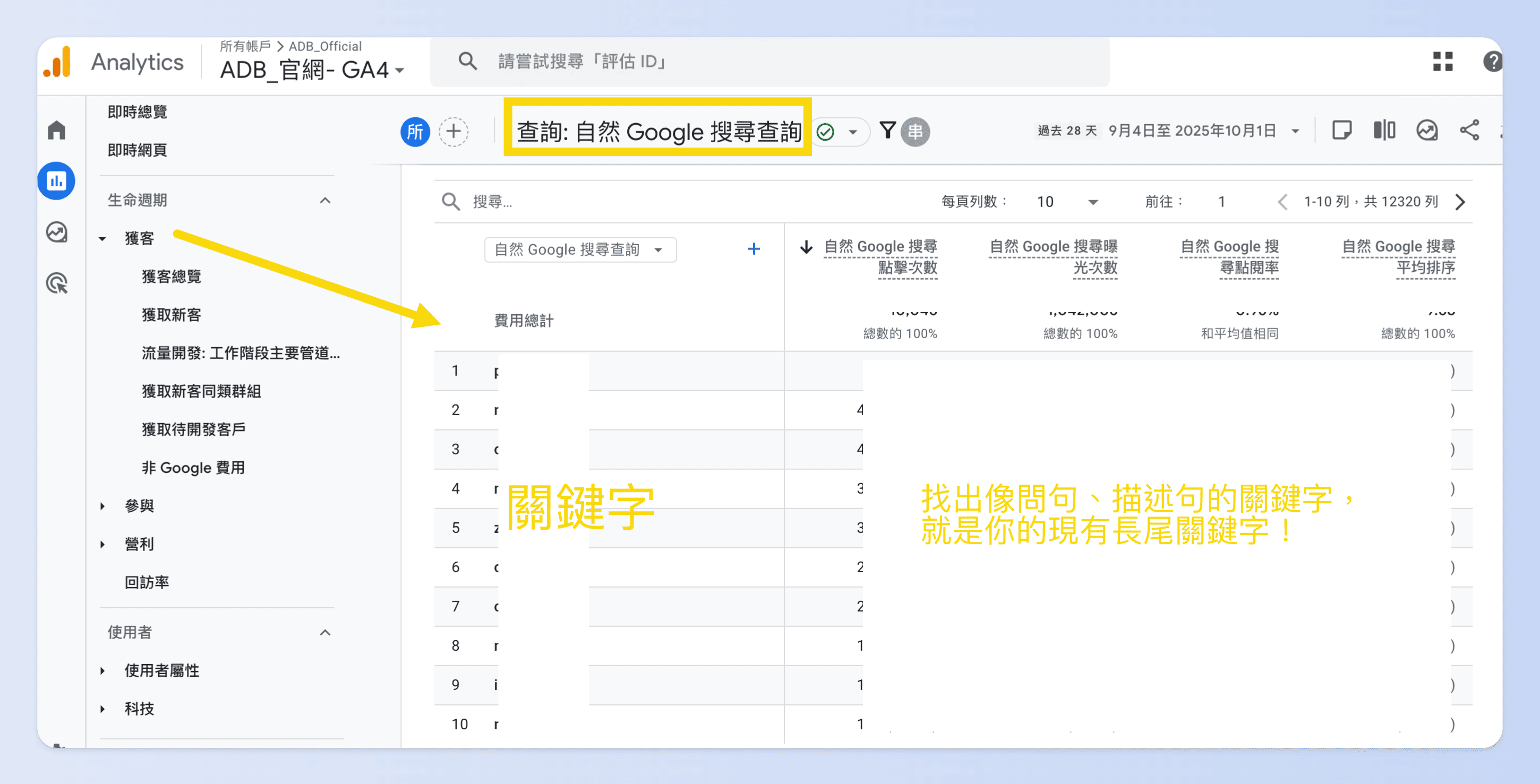 Google Search Console可以顯示使用者實際查詢進站的長尾字