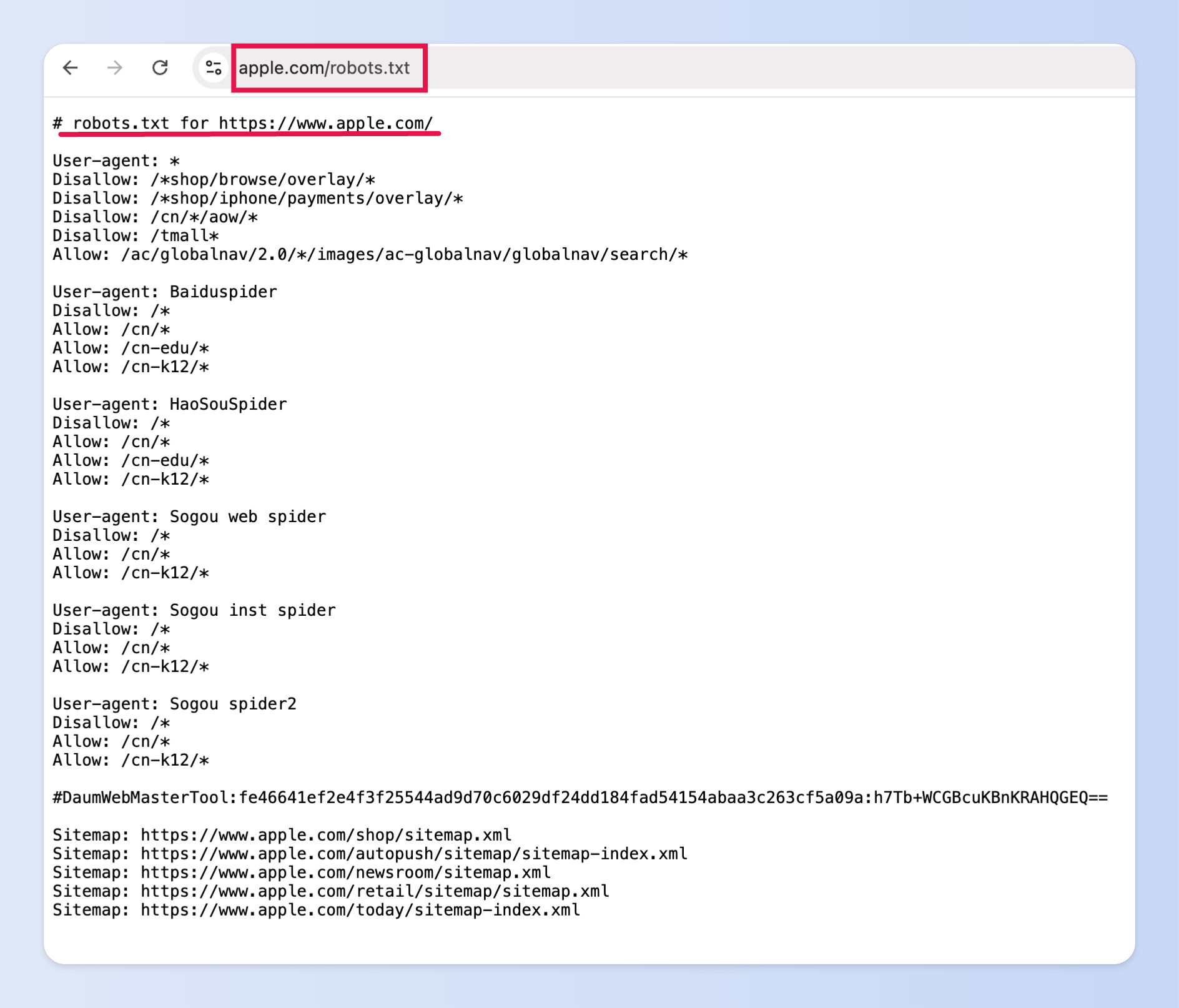 Apple 官網實際 robots.txt 長相