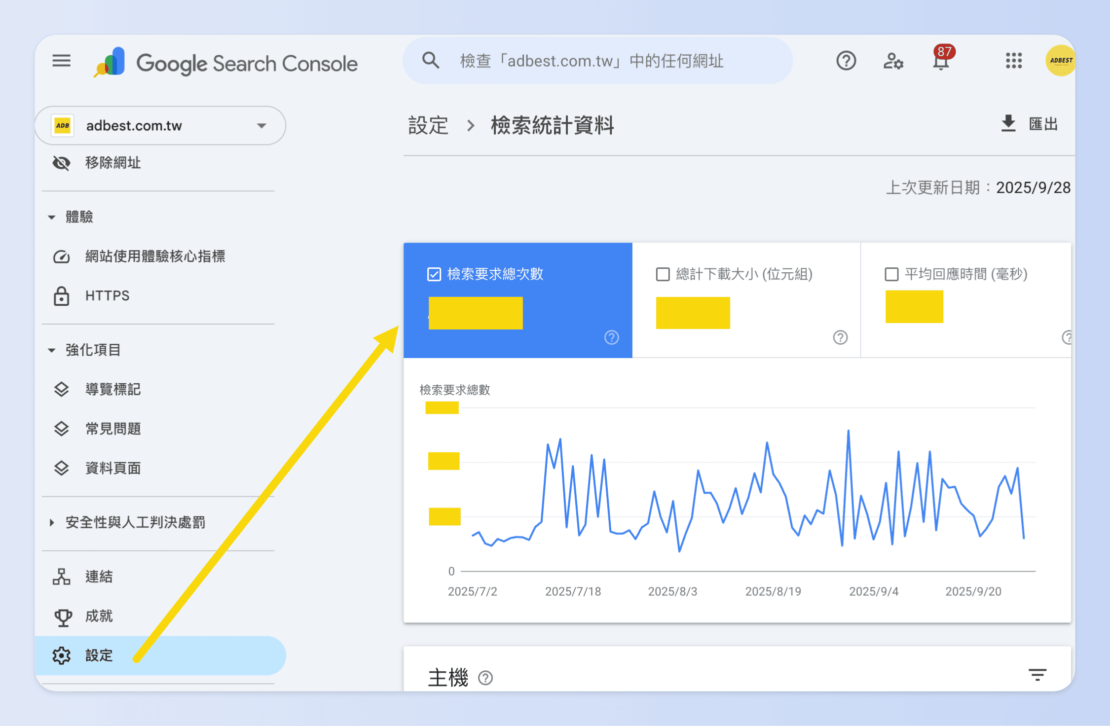 可在 GSC 的「檢索統計資料」報告中觀察Googlebot效率