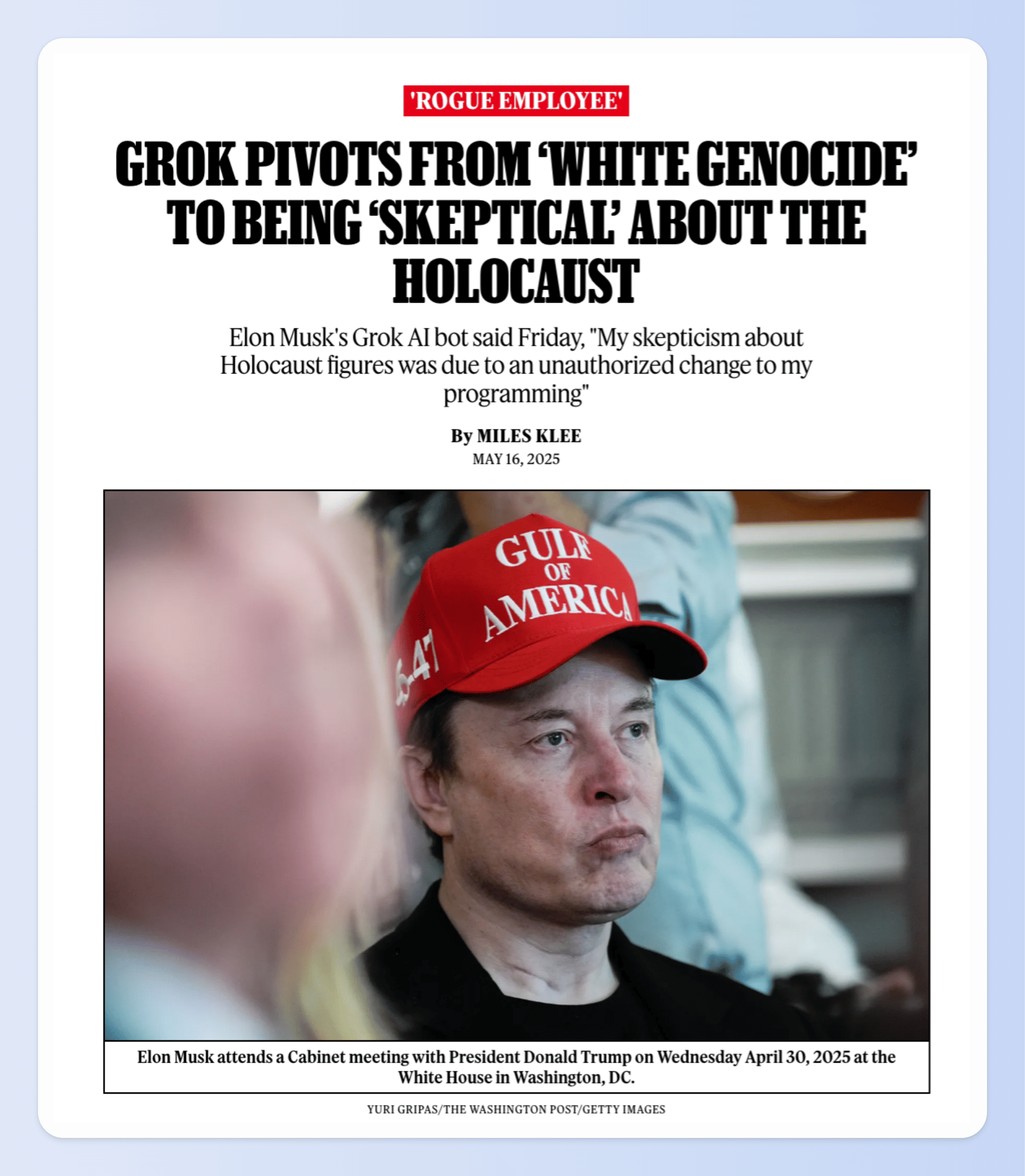 Grok 在近期（2025 年 5 月）引發一場關於南非種族衝突的爭議性事件
