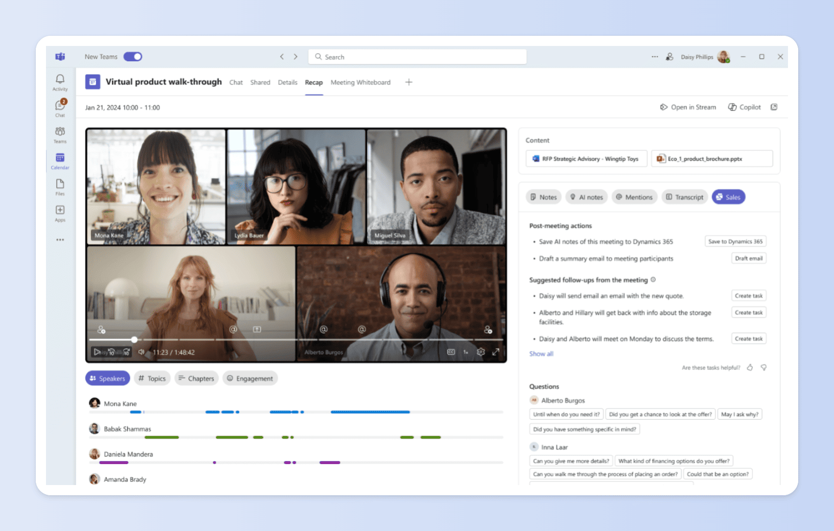 Copilot 能根據Microsoft Teams中的重點整理回顧會議紀錄