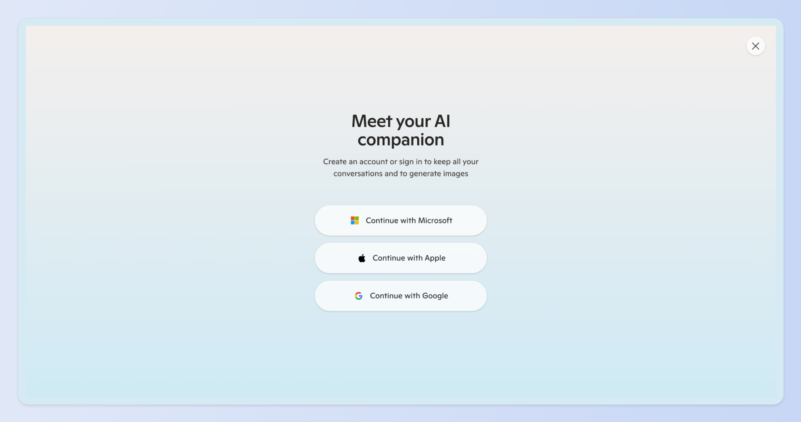 Copilot 支援三種方式登入：Microsoft、Apple、Google 帳號
